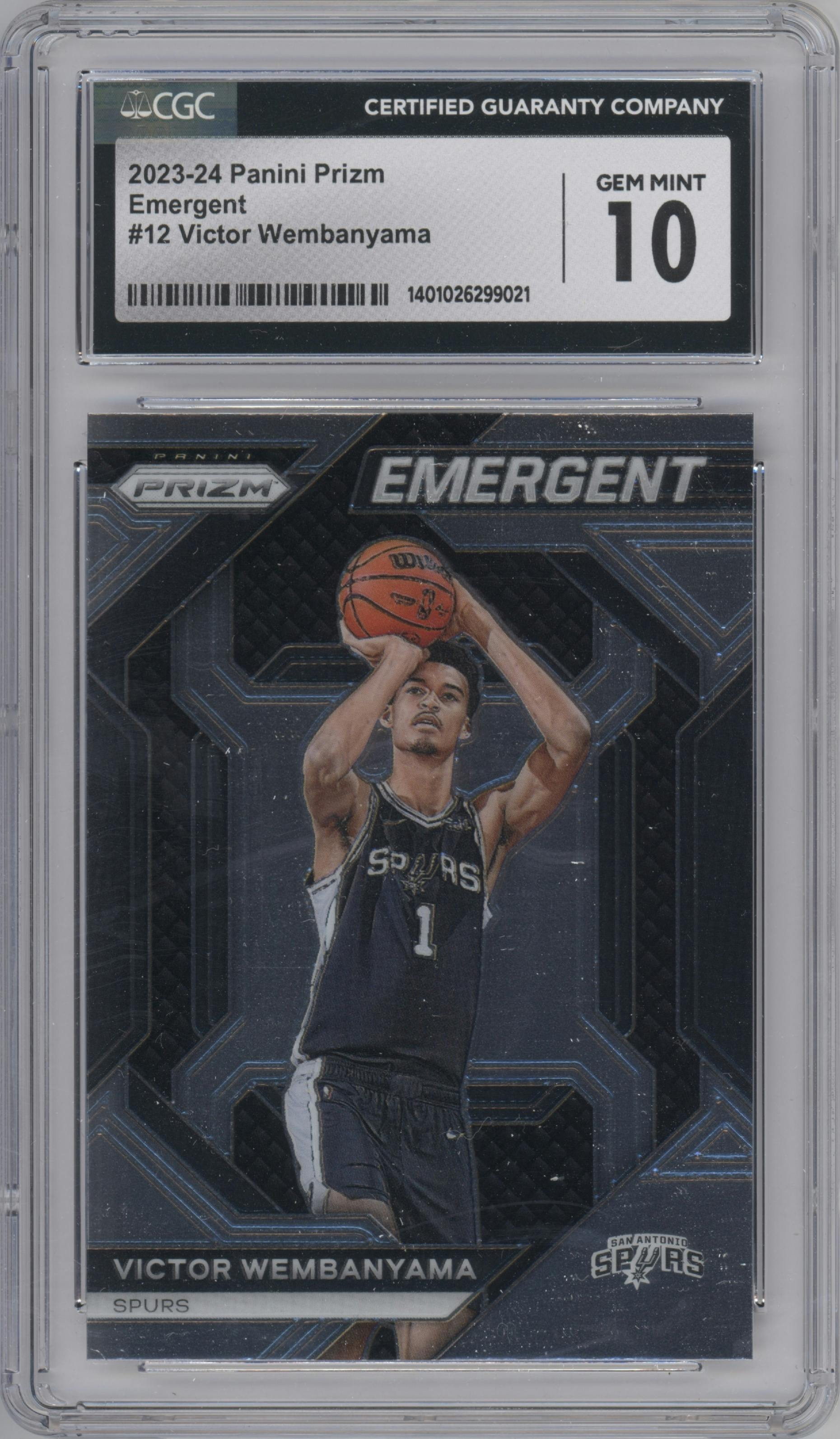Victor Wembanyama from the 2023-24 Panini Prizm set graded by CSG and given an overall grade of 10.