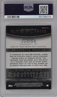Aaron Judge from the 2013 Bowman Sterling set graded by PSA and given an overall grade of 9.