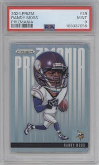 Randy Moss from the 2024 Panini Prizm set graded by PSA and given an overall grade of 9.