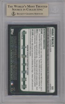 Mike Trout from the 2011 Bowman Draft Picks & Prospects set featuring a Refractor parallel graded by Beckett and given an overall grade of 9.5.
