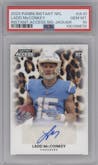 Ladd McConkey from the 2024 Panini Instant NFL set featuring a Jaguar parallel graded by PSA and given an overall grade of 10.