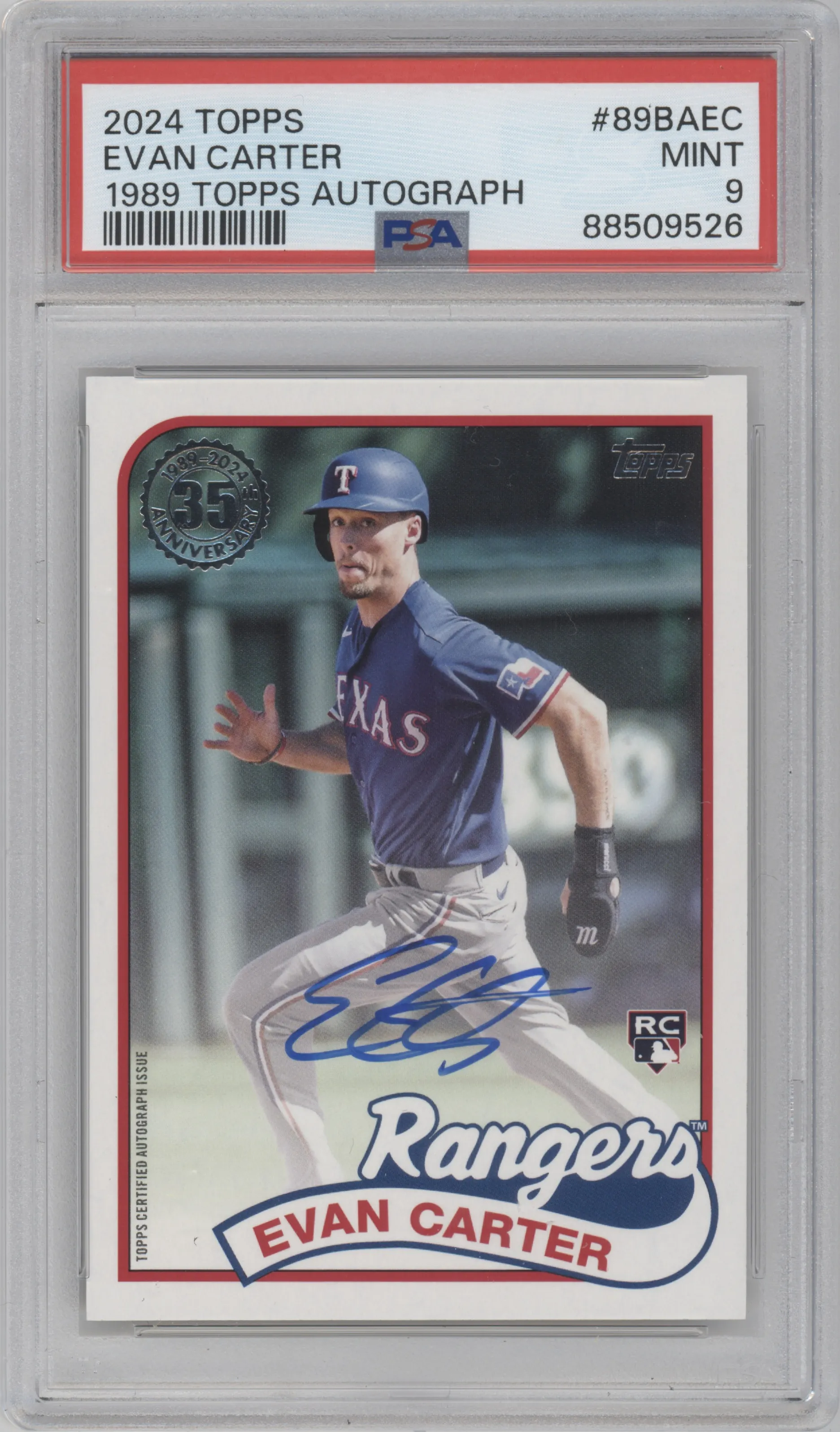 2024 Topps 1989 35th Anniv.Auto Evan Carter PSA 9