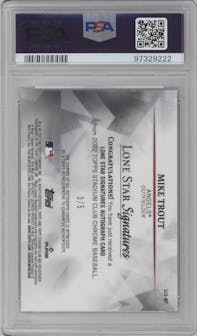 Mike Trout from the 2022 Stadium Club Chrome set featuring a Red Refractor parallel graded by PSA and given an overall grade of 10.