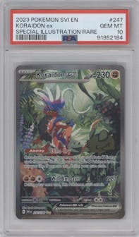 Koraidon EX from the 2023 Pokemon SV set graded by PSA and given an overall grade of 10.