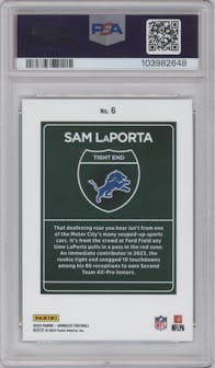 Sam LaPorta from the 2024 Donruss set graded by PSA and given an overall grade of 9.