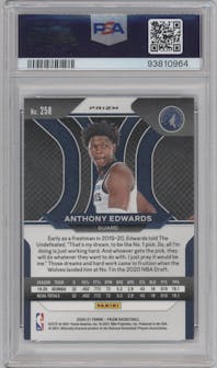 Anthony Edwards from the 2020-21 Panini Prizm set featuring a Red/White/Blue Prizm parallel graded by PSA and given an overall grade of 9.