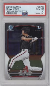 Druw Jones from the 2023 Bowman  set graded by PSA and given an overall grade of 10.