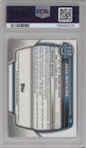 Juju Watkins from the 2022-23 Bowman University Chrome set featuring a Blue RayWave parallel graded by PSA and given an overall grade of 8.