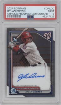 Dylan Crews from the 2024 Bowman set graded by PSA and given an overall grade of 9.