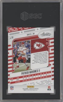 Patrick Mahomes II from the 2024 Panini Absolute set featuring a Green Waves parallel graded by SGC and given an overall grade of 9.5.
