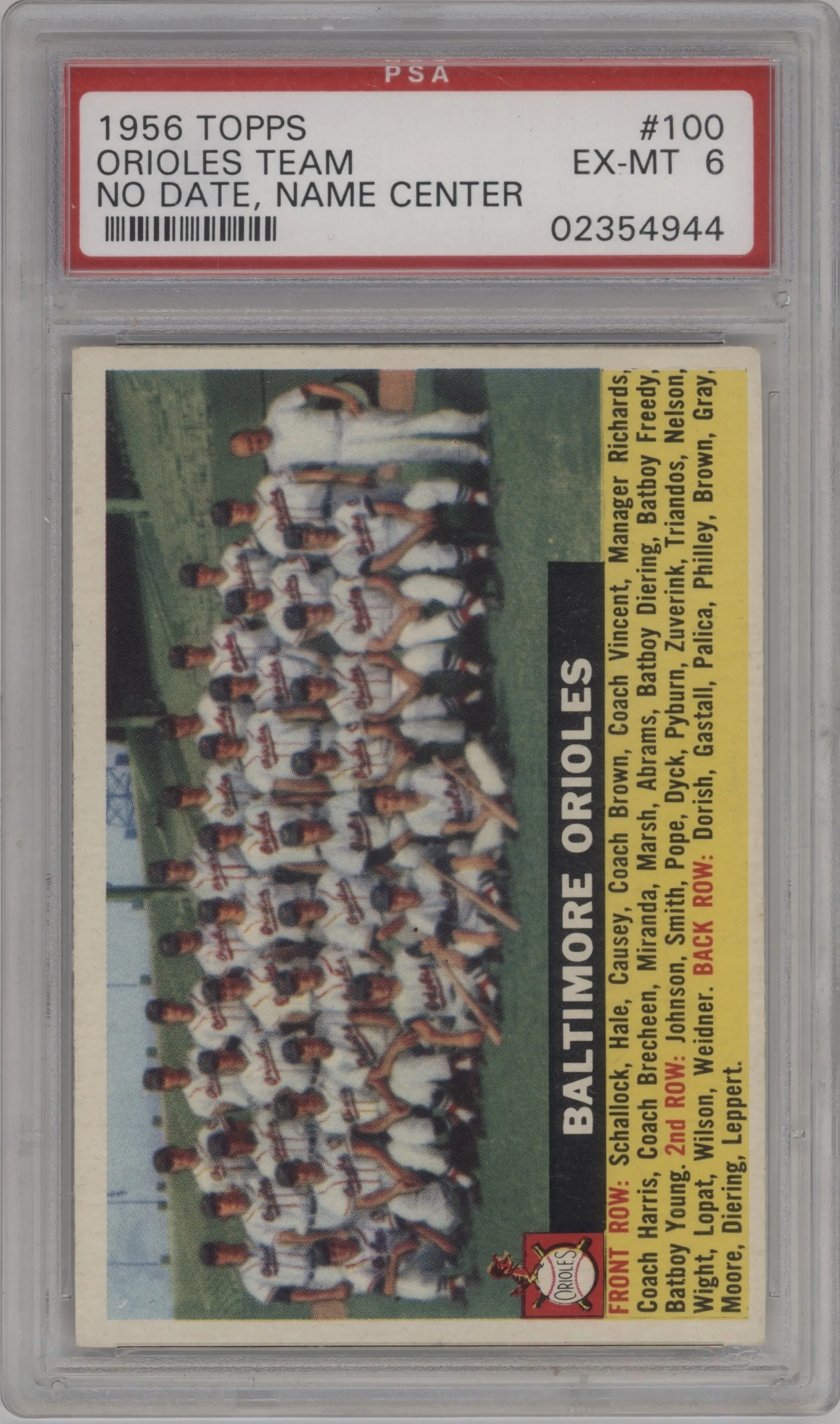 1956 Topps Baltimore Orioles Team PSA 6