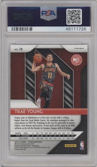 Trae Young from the 2018-19 Panini Prizm set featuring a Red White Blue Prizm parallel graded by PSA and given an overall grade of 10.