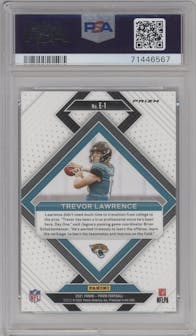 Trevor Lawrence from the 2021 Panini Prizm set featuring a Green Ice parallel graded by PSA and given an overall grade of 10.