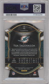 Tua Tagovailoa from the 2020 Panini Select set featuring a Die-Cut Tri-Color parallel graded by PSA and given an overall grade of 9.