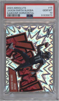 Jaxon Smith-Njigba from the 2023 Panini Absolute set graded by PSA and given an overall grade of 10.