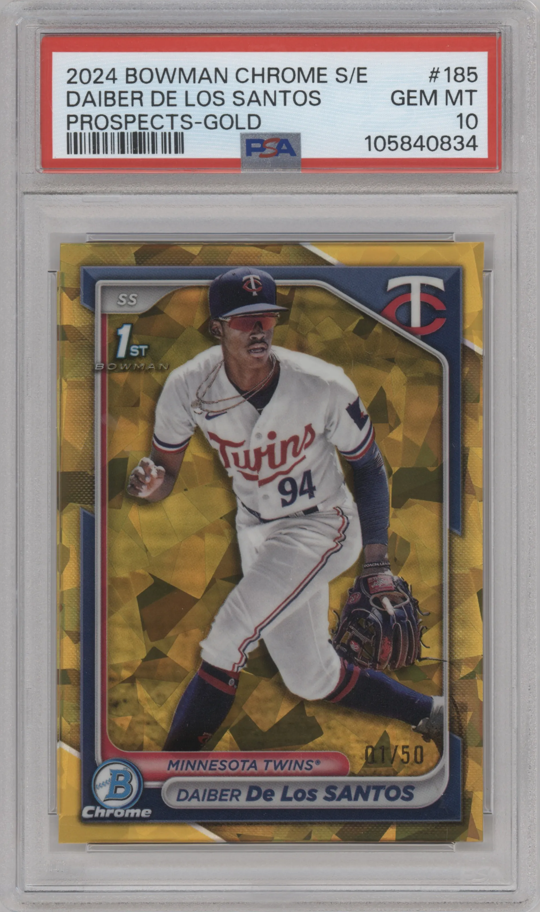2024 Bowman Chrome Sapphire Chr.Pros. Daiber De Los Santos Gold #BCP-185 PSA 10