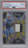 Jahmyr Gibbs from the 2023 Panini Select set featuring a Gold  parallel graded by PSA and given an overall grade of 8.