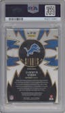 Jahmyr Gibbs from the 2023 Panini Select set featuring a Gold  parallel graded by PSA and given an overall grade of 8.