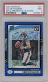 Caleb Williams from the 2024 Donruss set featuring a Blue Scope parallel graded by PSA and given an overall grade of 9.