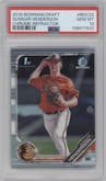 Gunnar Henderson from the 2019 Bowman Draft set featuring a Refractor parallel graded by PSA and given an overall grade of 10.