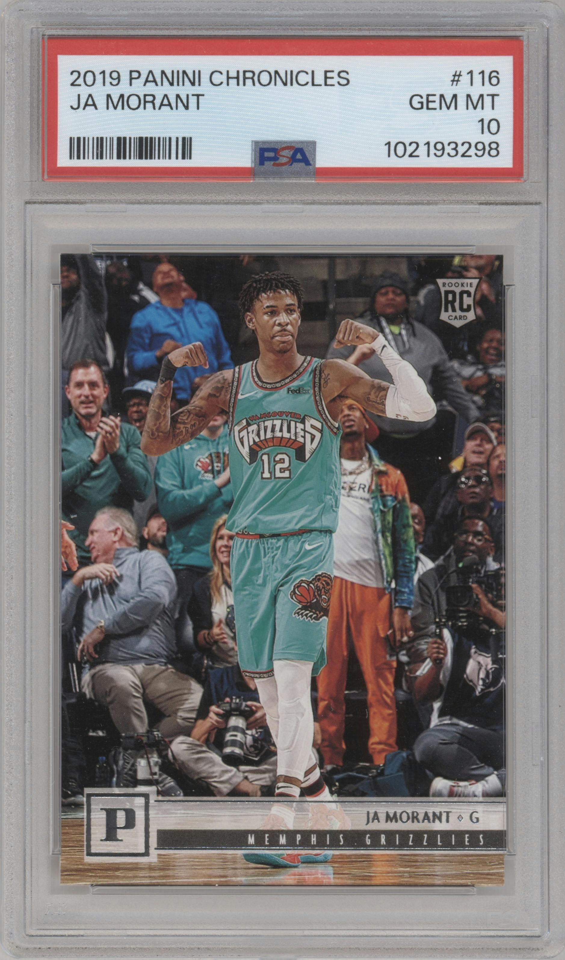 Ja Morant from the 2019-20 Panini Chronicles  set graded by PSA and given an overall grade of 10.
