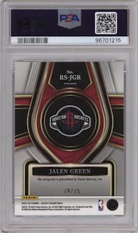 Jalen Green from the 2021-22 Panini Select set featuring a Tie-Dye parallel graded by PSA and given an overall grade of 9.