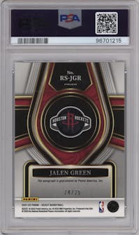 Jalen Green from the 2021-22 Panini Select set featuring a Tie-Dye parallel graded by PSA and given an overall grade of 9.
