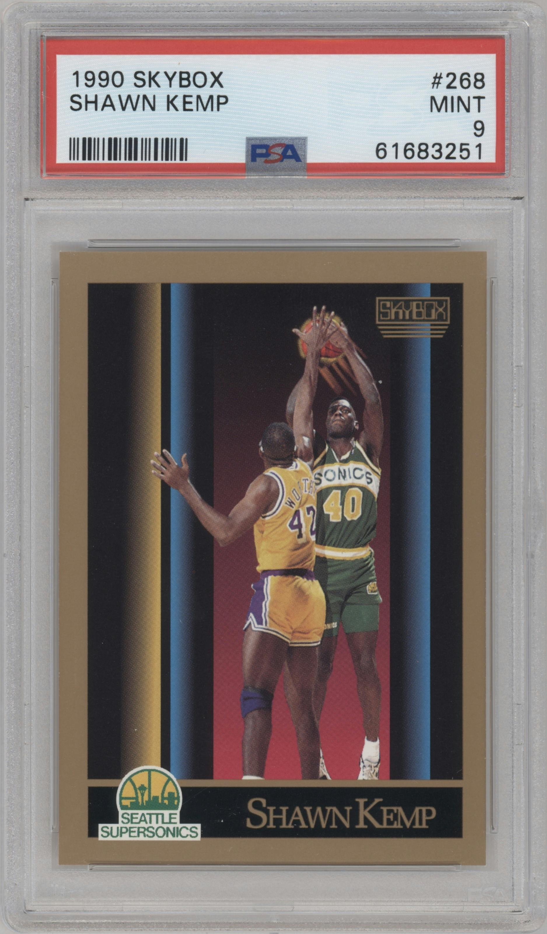 Shawn Kemp from the 1990-91 SkyBox  set graded by PSA and given an overall grade of 9.