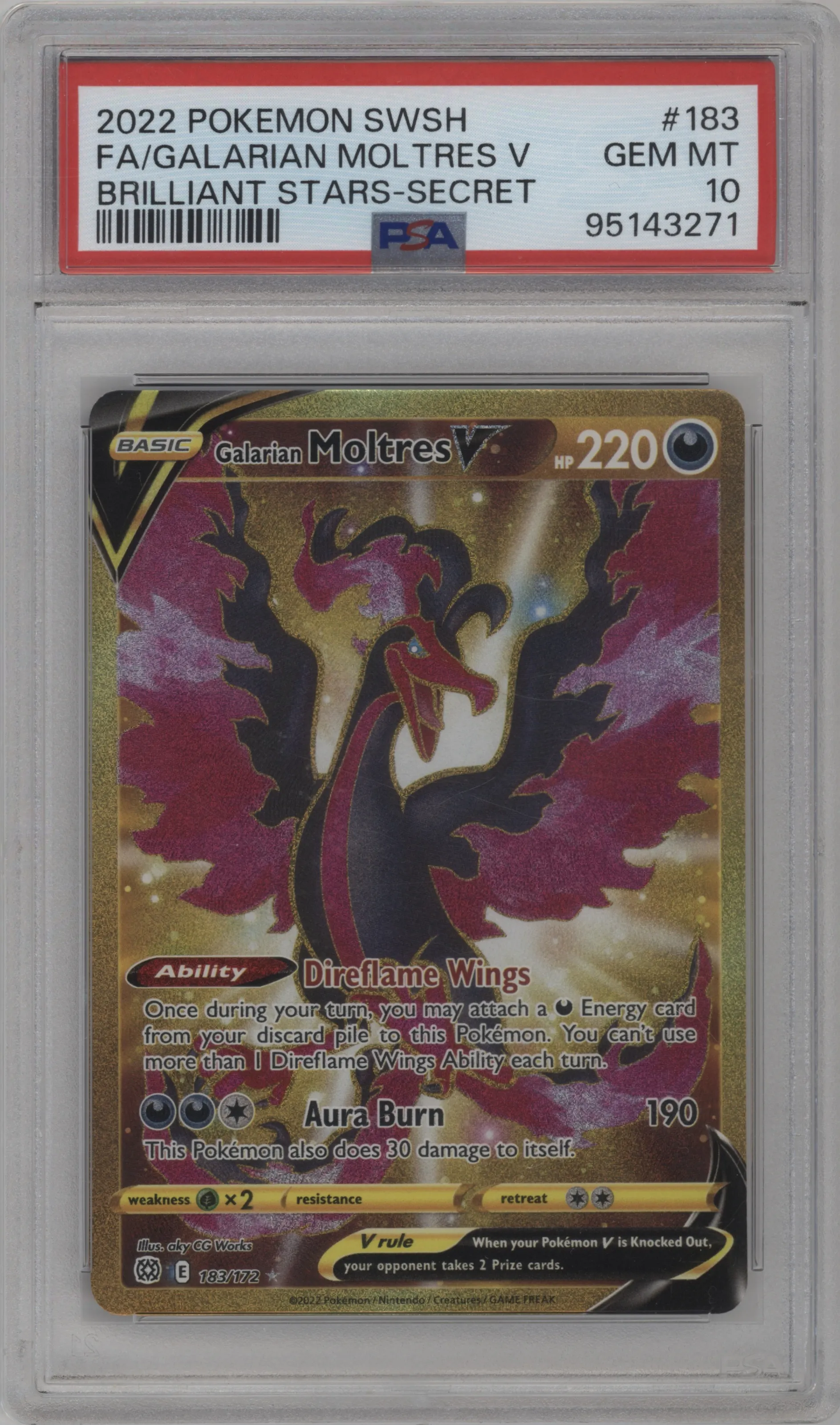 2022 Pokemon SWSH Brilliant Stars Galarian Moltres V #183 PSA 10