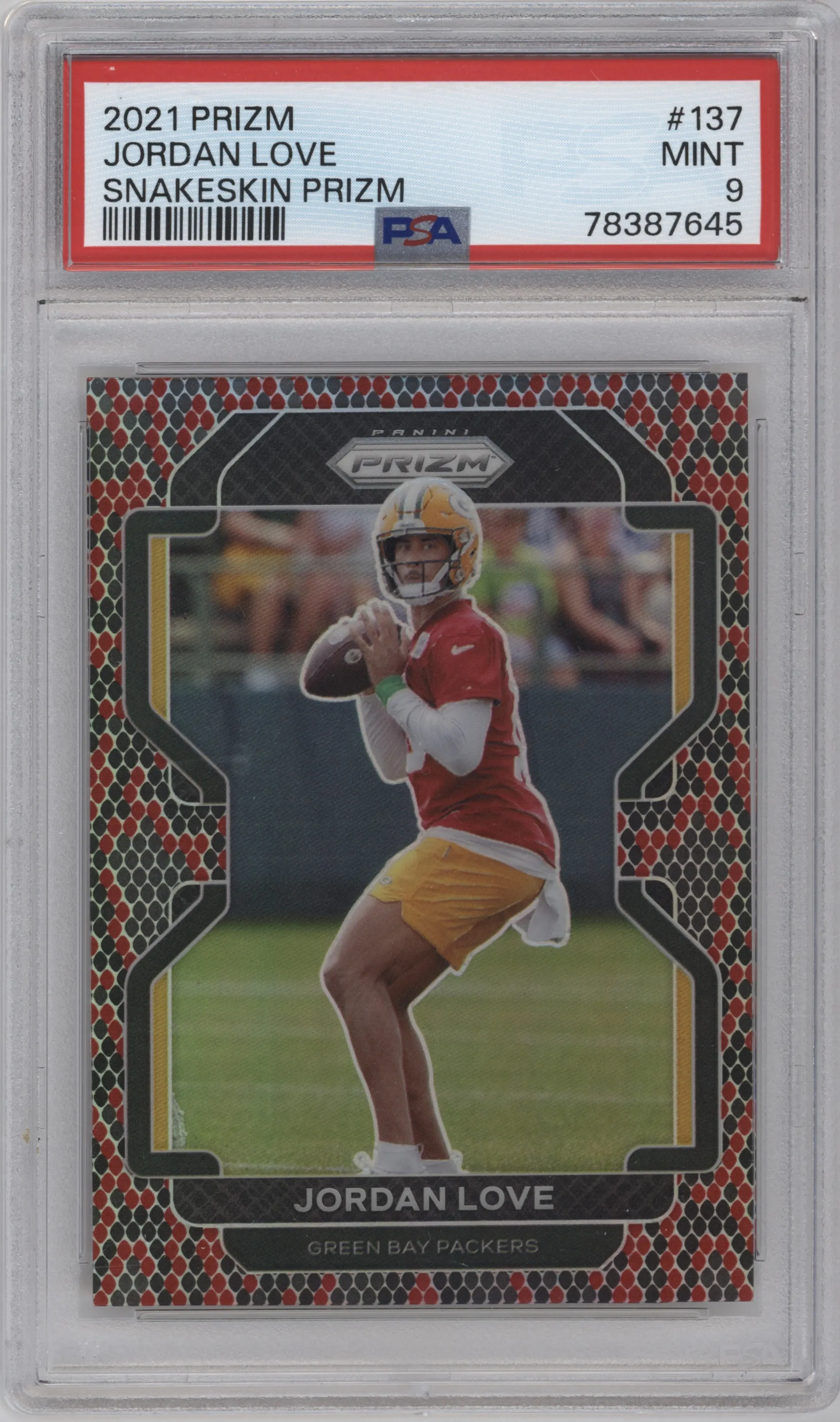 2021 Panini Prizm Jordan Love Snakeskin #137 PSA 9
