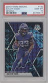 Dalvin Cook from the 2020 Panini Mosaic set featuring a Genesis parallel graded by PSA and given an overall grade of 10.
