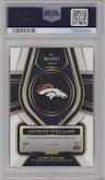 Javonte Williams from the 2021 Panini Select set graded by PSA and given an overall grade of 10.
