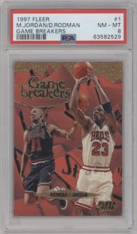 Michael Jordan/Dennis Rodman from the 1997-98 Fleer set graded by PSA and given an overall grade of 8.