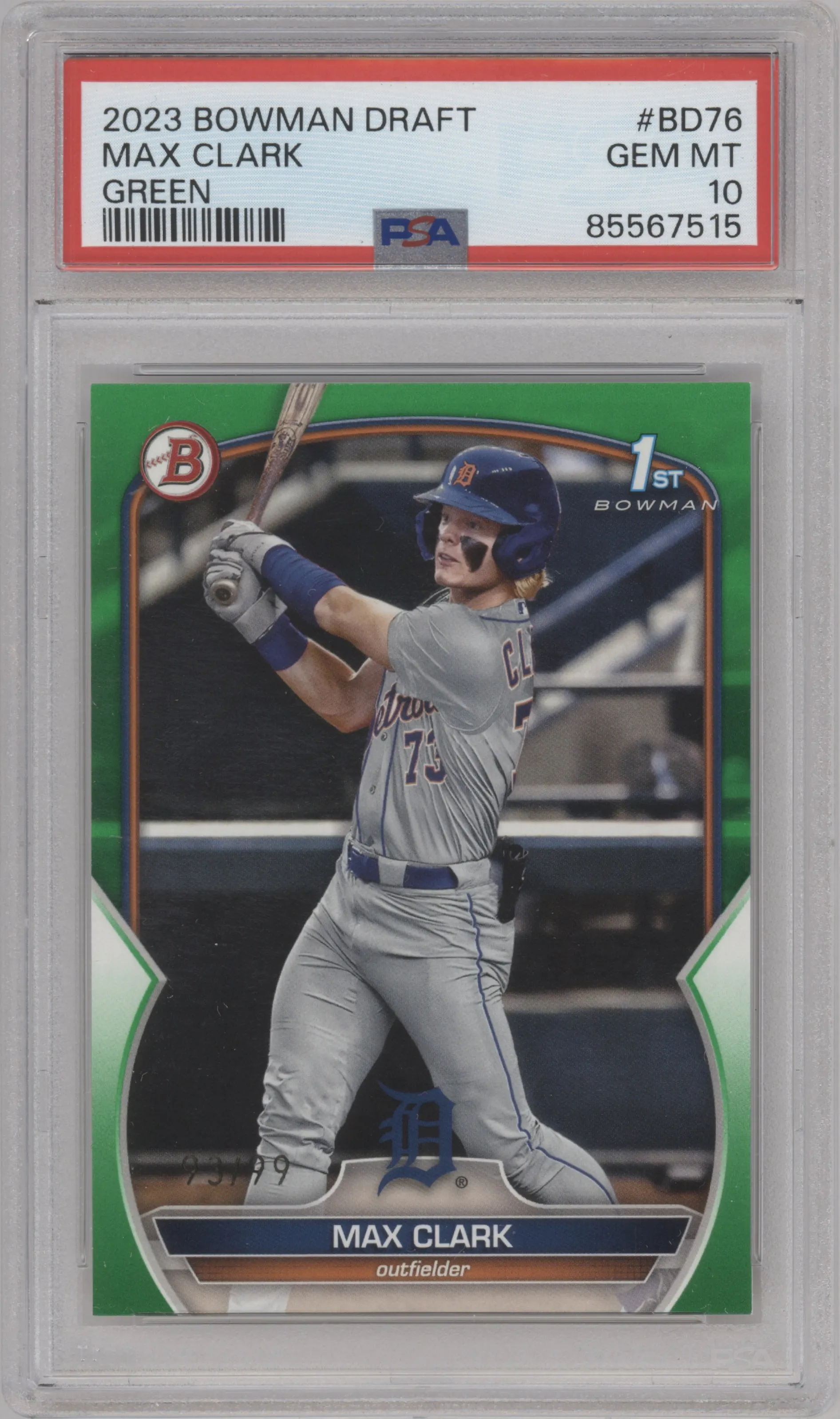 2023 Bowman Draft Max Clark Green PSA 10