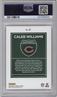 Caleb Williams from the 2024 Donruss set graded by PSA and given an overall grade of 10.