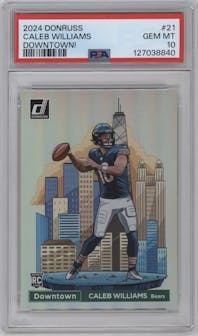 Caleb Williams from the 2024 Donruss set graded by PSA and given an overall grade of 10.