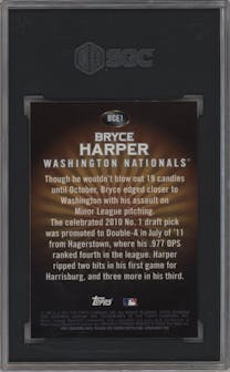 Bryce Harper from the 2011 Bowman Chrome set featuring a Gold parallel graded by SGC and given an overall grade of 9.5.