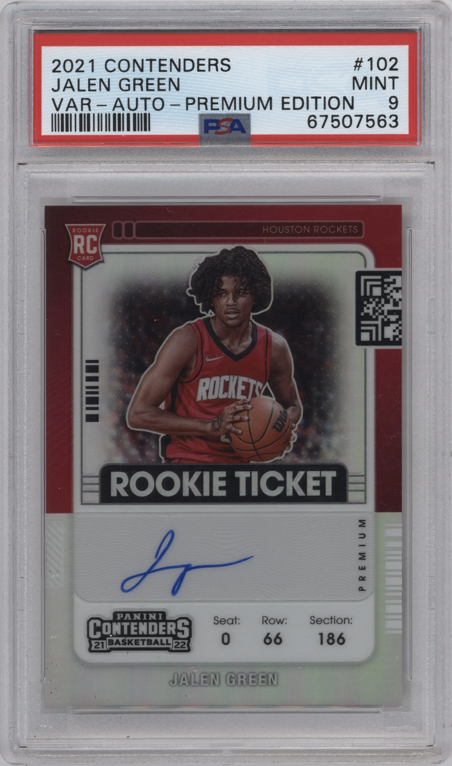 2021 Panini Contenders Rke.Tkt.Var.Au. Jalen Green Premium Edition PSA 9