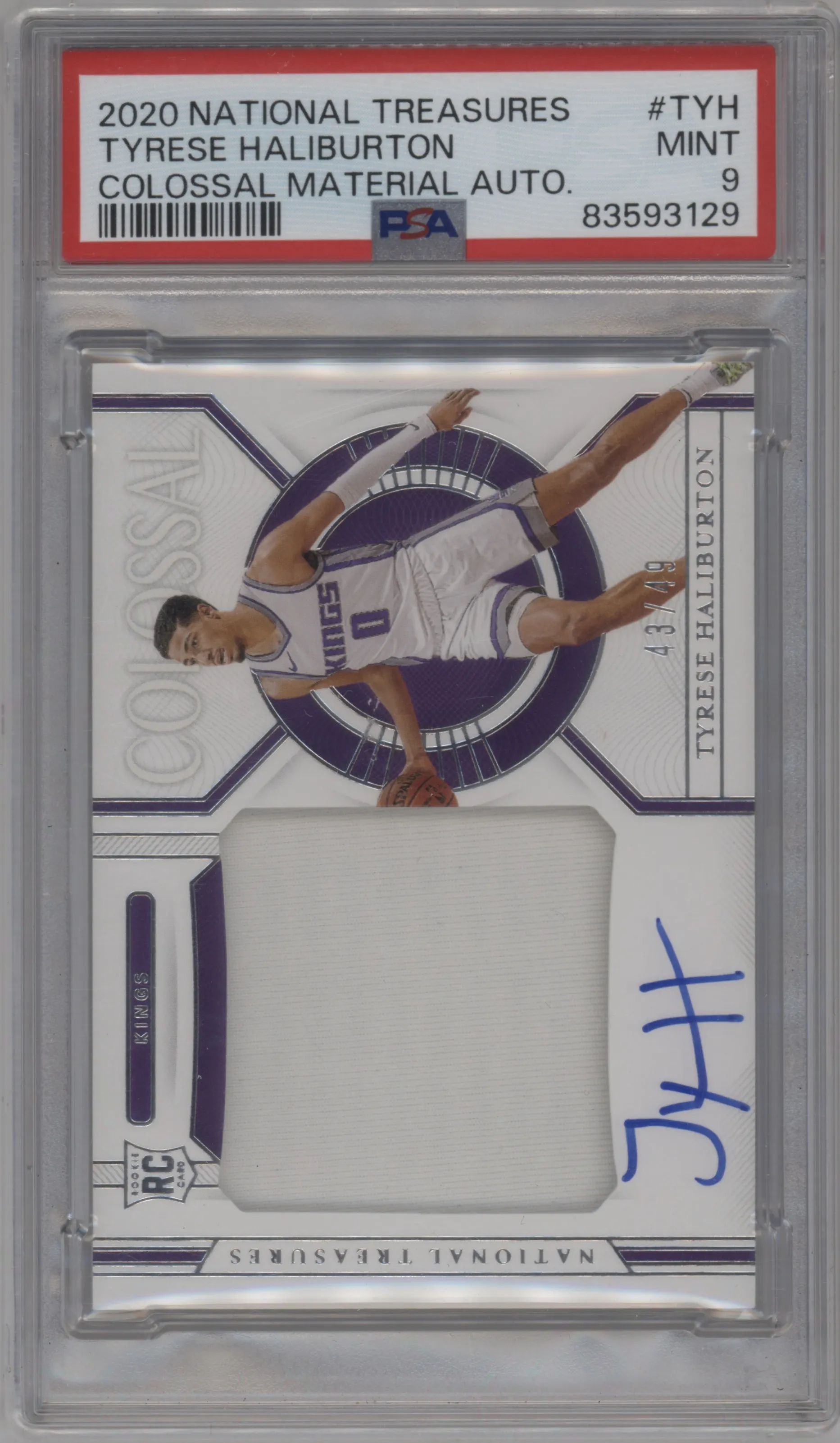 2020 Panini National Treasures Colossal Mat.Auto Tyrese Haliburton #CM-TYH PSA 9