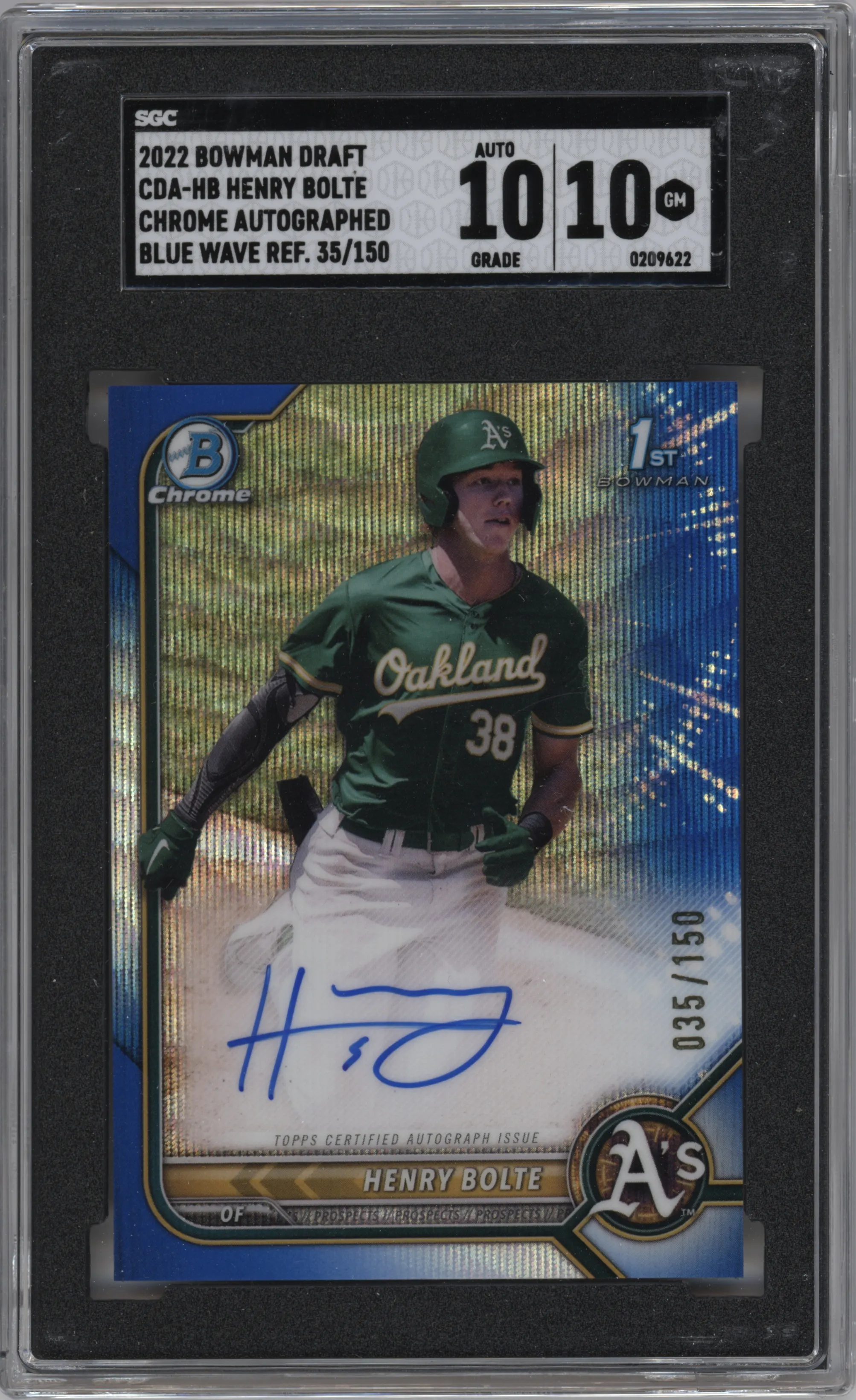 2022 Bowman Draft Chr.DP Auto Henry Bolte Blue Wave Refractor SGC 10