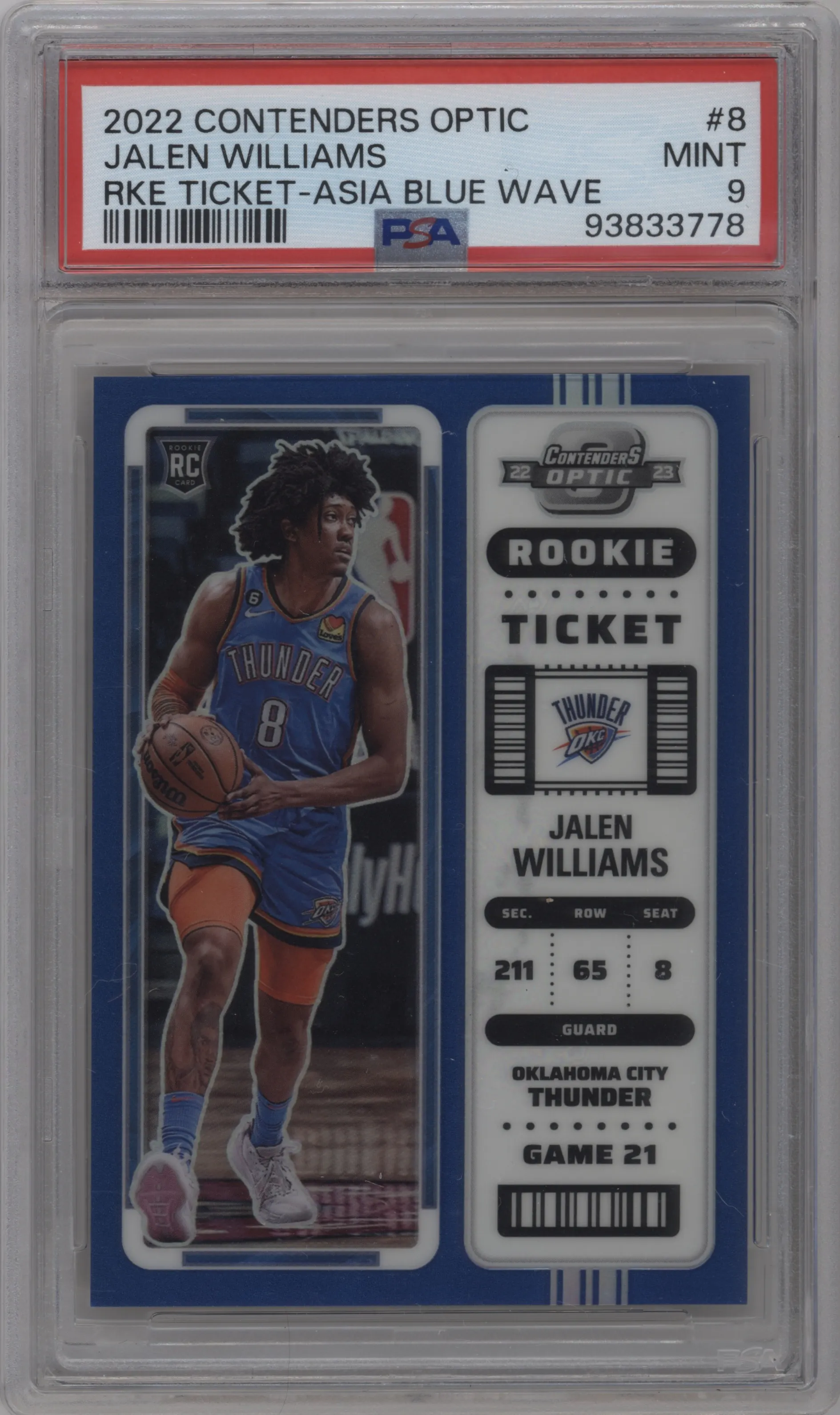 2022 Panini Contenders Optic Rke.Tkt. Jalen Williams Blue PSA 9
