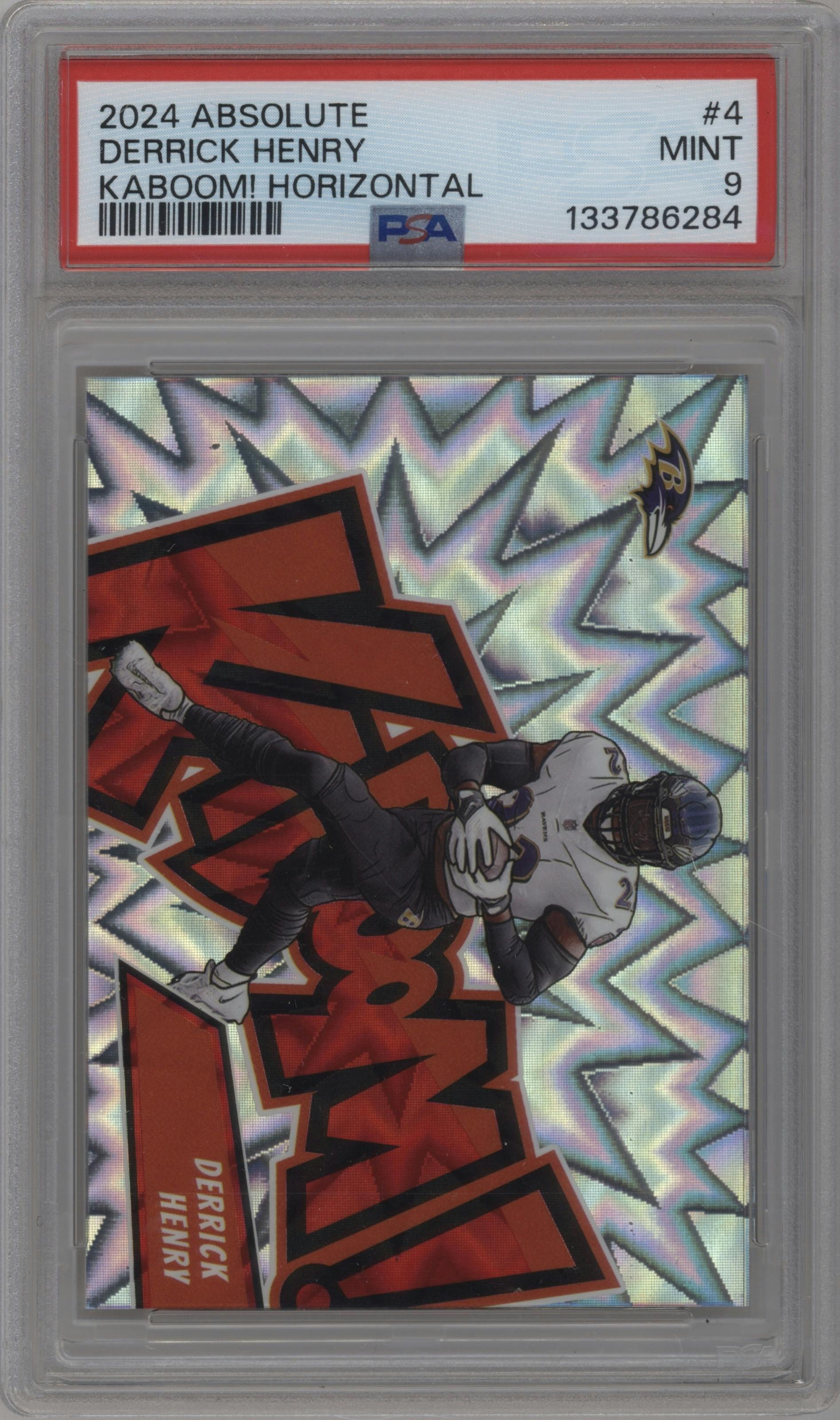 Derrick Henry from the 2024 Panini Absolute set graded by PSA and given an overall grade of 9.