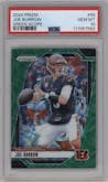 Joe Burrow from the 2024 Panini Prizm set featuring a Green Scope parallel graded by PSA and given an overall grade of 10.