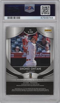 Shohei Ohtani from the 2019 Panini Prizm set graded by PSA and given an overall grade of 9.