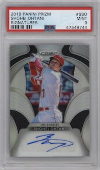 Shohei Ohtani from the 2019 Panini Prizm set graded by PSA and given an overall grade of 9.
