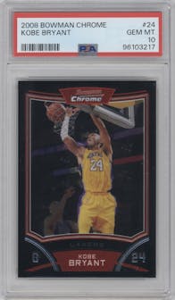 Kobe Bryant from the 2008-09 Bowman Chrome set graded by PSA and given an overall grade of 10.
