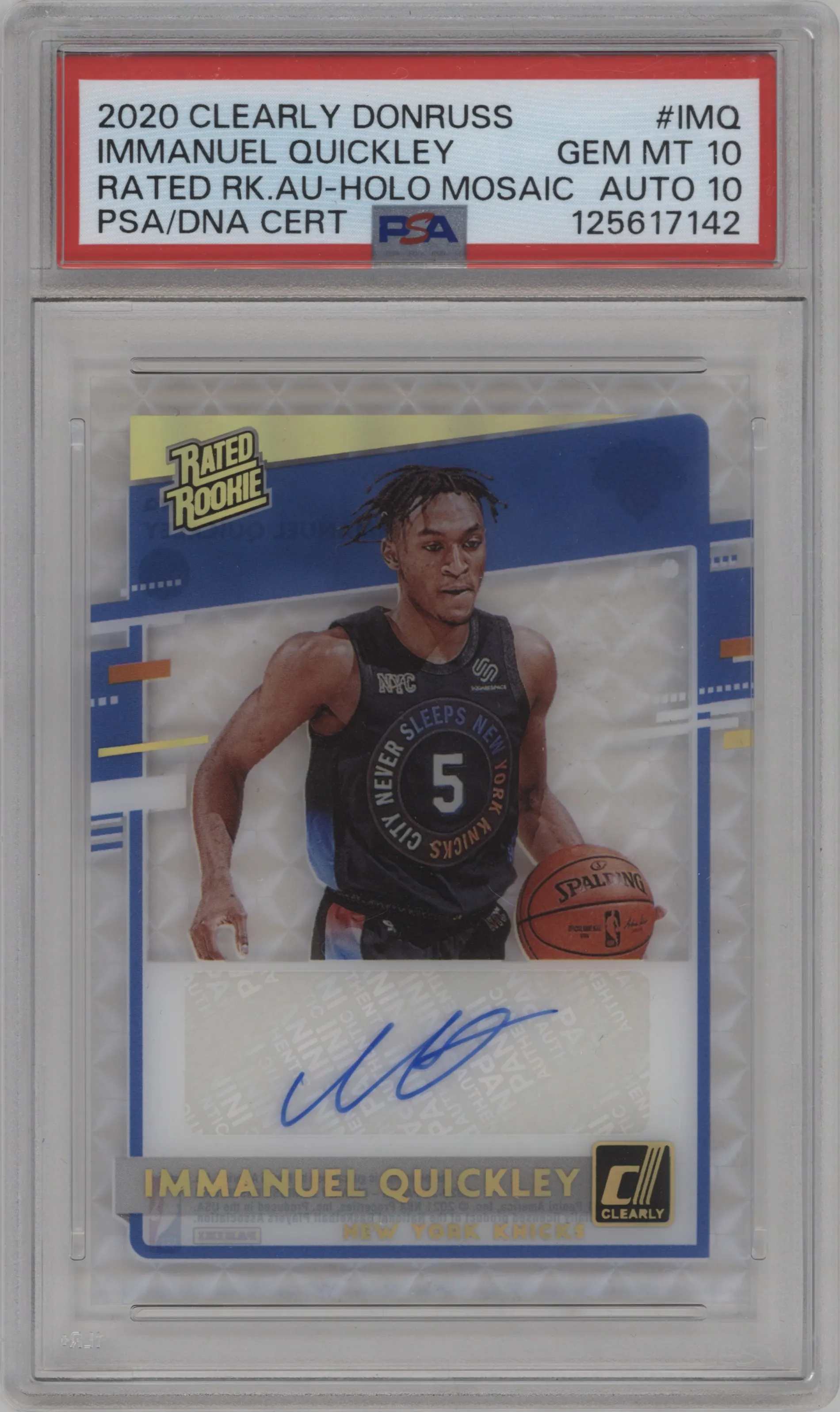 2020 Clearly Donruss Rated Rke.Auto Immanuel Quickley Holo Mosaic PSA 10