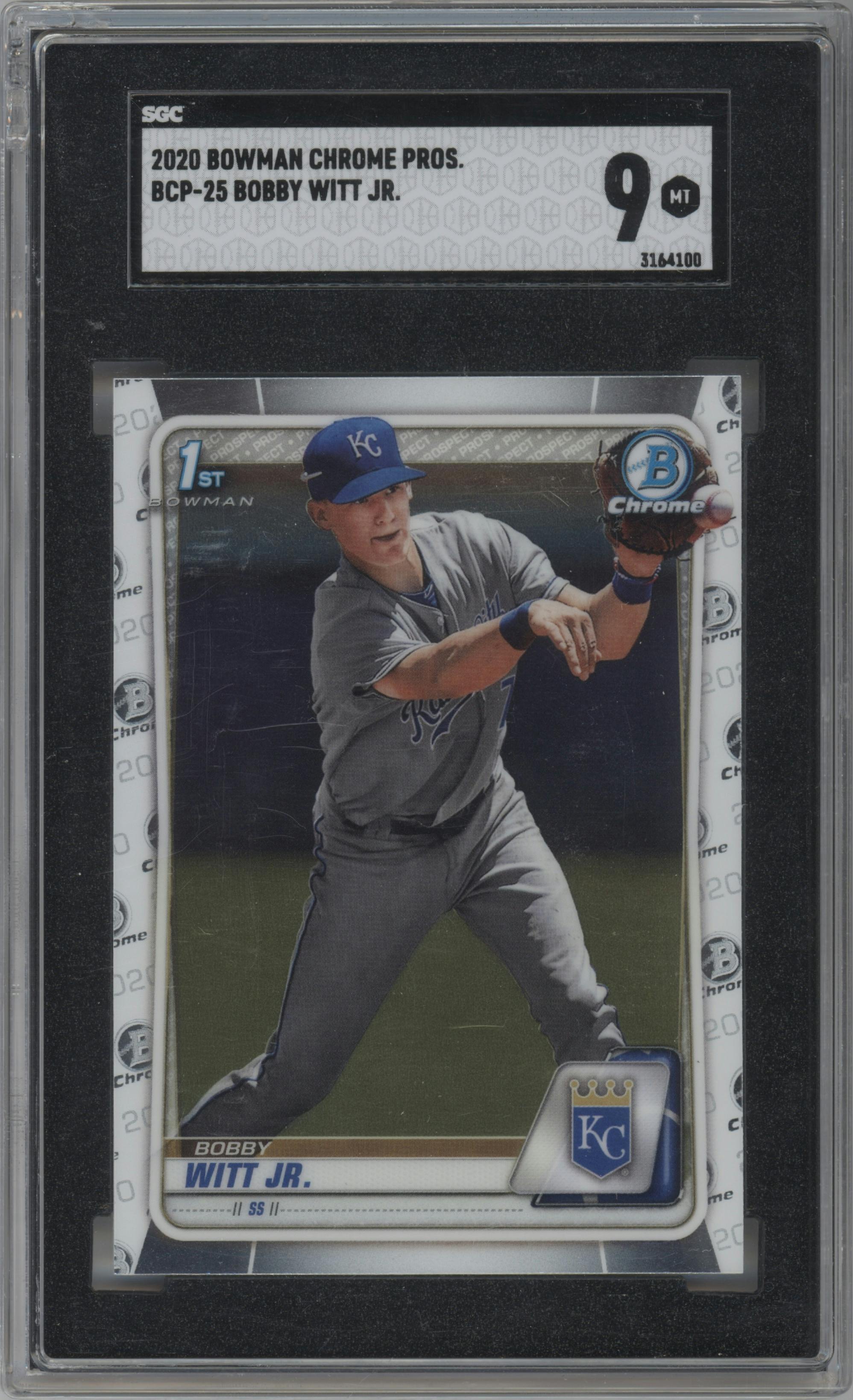 Bobby Witt Jr. from the 2020 Bowman set graded by SGC and given an overall grade of 9.