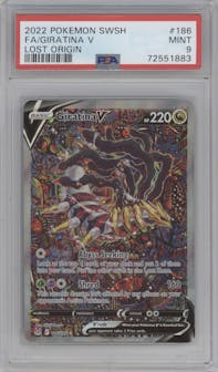 Giratina V from the 2022 Pokemon SWSH set graded by PSA and given an overall grade of 9.