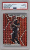 Joe Burrow from the 2020 Panini Mosaic set featuring a Red Mosaic parallel graded by PSA and given an overall grade of 10.